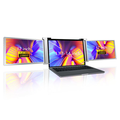 12 Inch Triple Portable Monitor 2023 FOPO 1080P FHD IPS Attachable Triple Screen Extender Grey Color - Amazingooh Wholesale