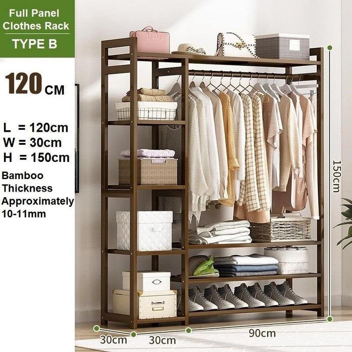 Bamboo Clothes Rack Garment Closet Storage Organizer Hanging Rail Shelf Dress room - Amazingooh Wholesale