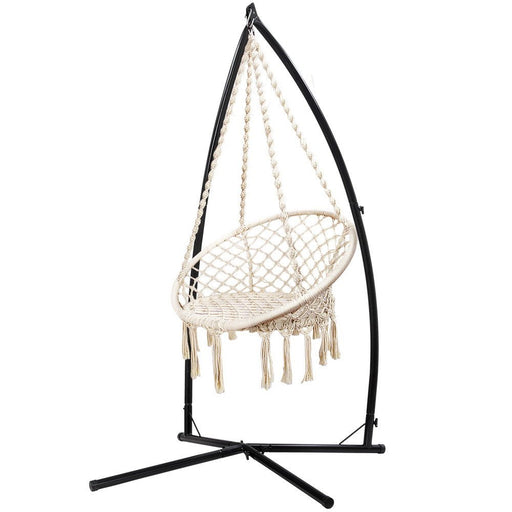 Gardeon Outdoor Hammock Chair with Steel Stand Cotton Swing Hanging 124CM Cream - Amazingooh Wholesale