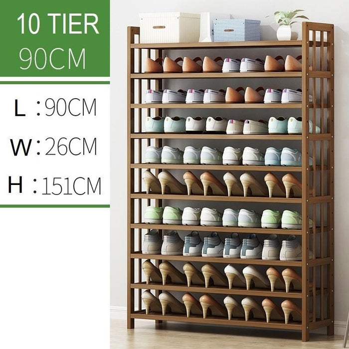 Multi-Tier Tower Bamboo Wooden Shoe Rack Corner Shelf Stand Storage Organizer
