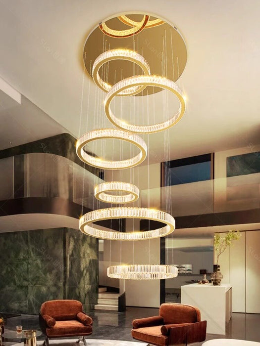 BAMDECOR C3341 Series Pharaoh RING Modern K9 Luxury Crystal LED Chandelier (Gold-5/6/7 and 8 Rings)