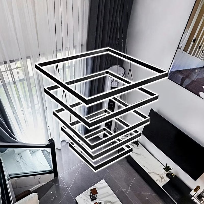 BAMDECOR A18882 Black Modern Minimalist Square Pendant Light Adjustable LED Chandelier for Bar, Dining Room, Office