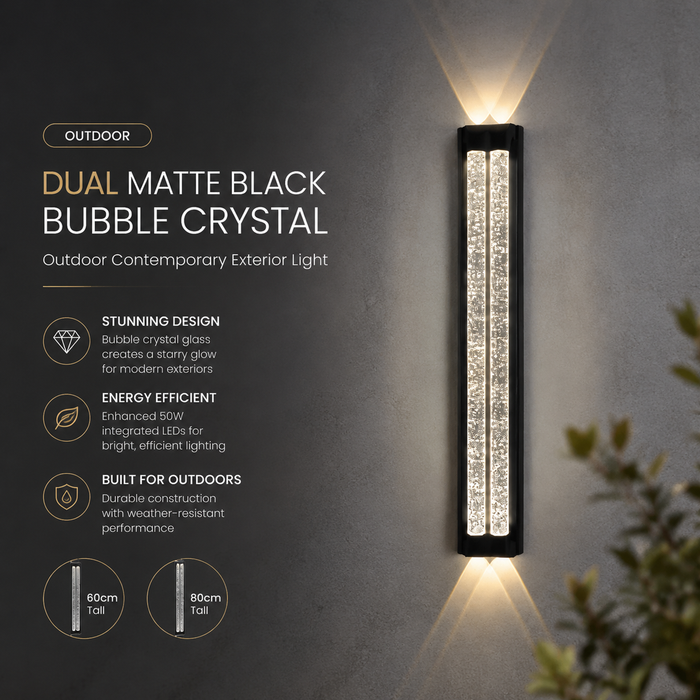 BAMDECOR WL2601  Dual Matte Black Bubble Crystal IP66 Outdoor Contemporary Exterior Light