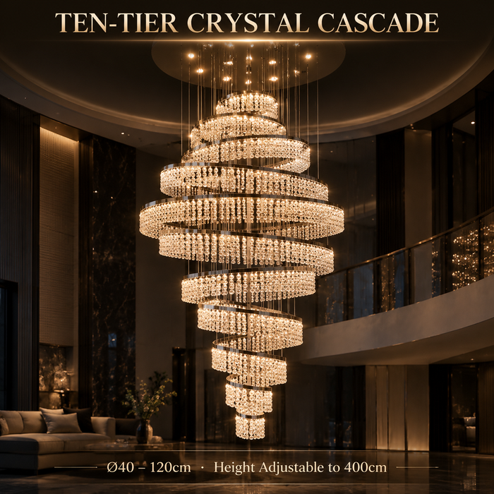 BAMDECOR C3627 Modern Crystal Chandelier Multi-Ring Hanging LED Light (Black-Ten Rings)