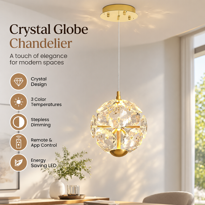 BAMDECOR C3619 Single Heads Crystal Globe Chandeliers High Ceiling Foyers Entrance Chandeliers Staircase Long Pendant Light (Gold)