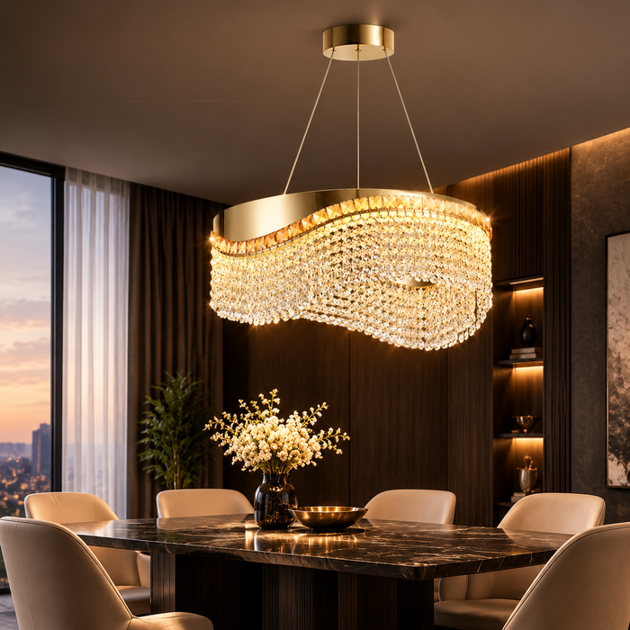 BAMDECOR C3628 Modern Luxury Crystal Ribbon Pendant Chandelier (Gold-60cm)