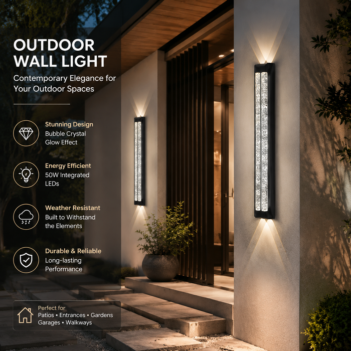 BAMDECOR WL2601  Dual Matte Black Bubble Crystal IP66 Outdoor Contemporary Exterior Light