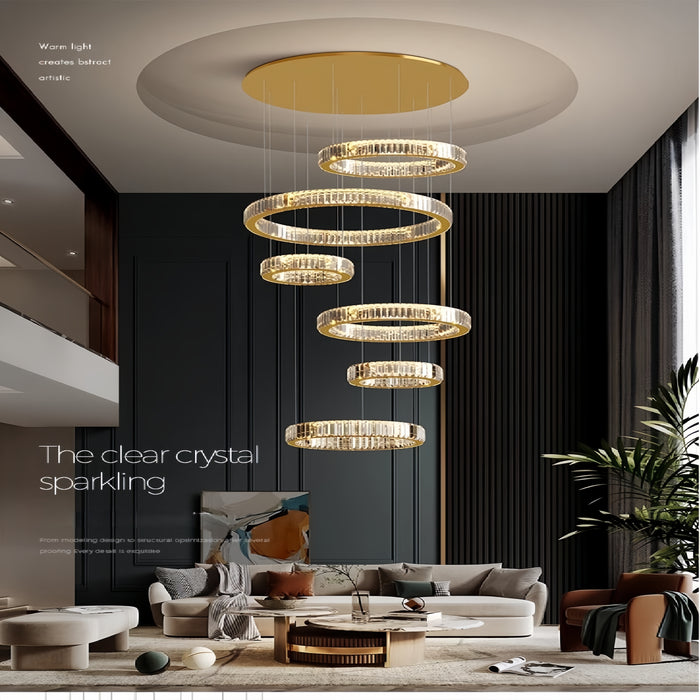 BAMDECOR C3341 Series Pharaoh RING Modern K9 Luxury Crystal LED Chandelier (Gold-5/6/7 and 8 Rings)