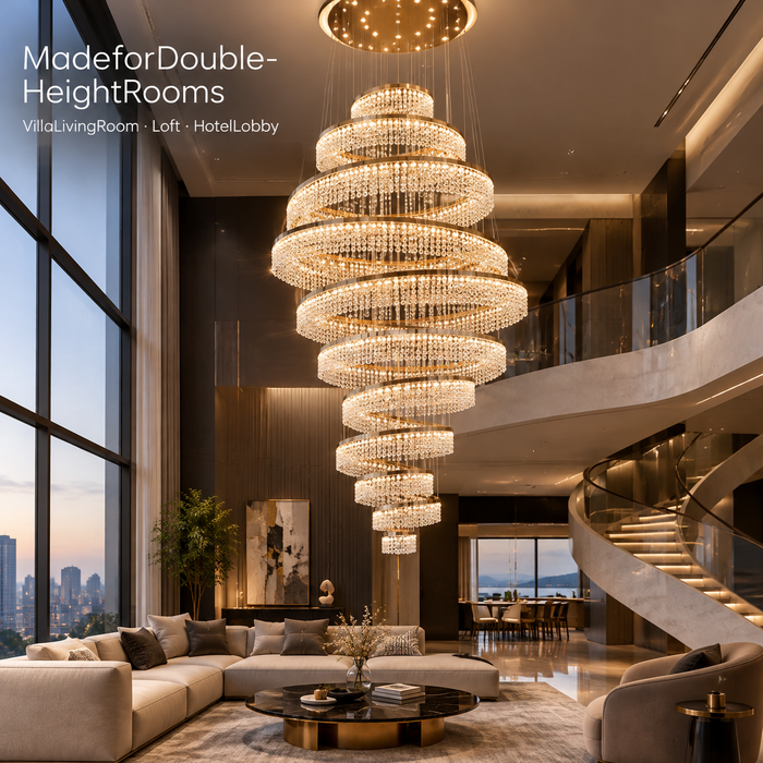 BAMDECOR C3627 Modern Crystal Chandelier Multi-Ring Hanging LED Light (Gold-Ten Rings)