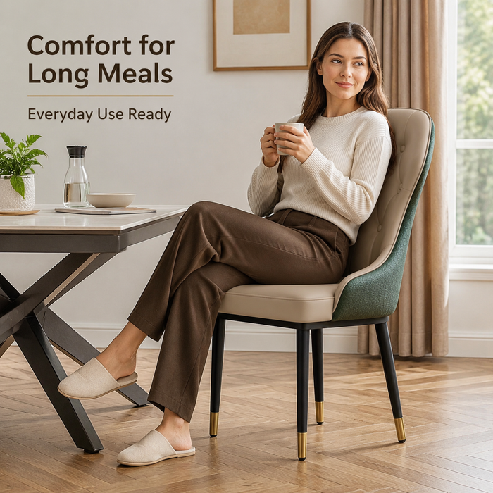 VELLUTO Mid Century Luxury Modern Dining Chair Faux Leather Set of 2 (Brown Duo Colour)