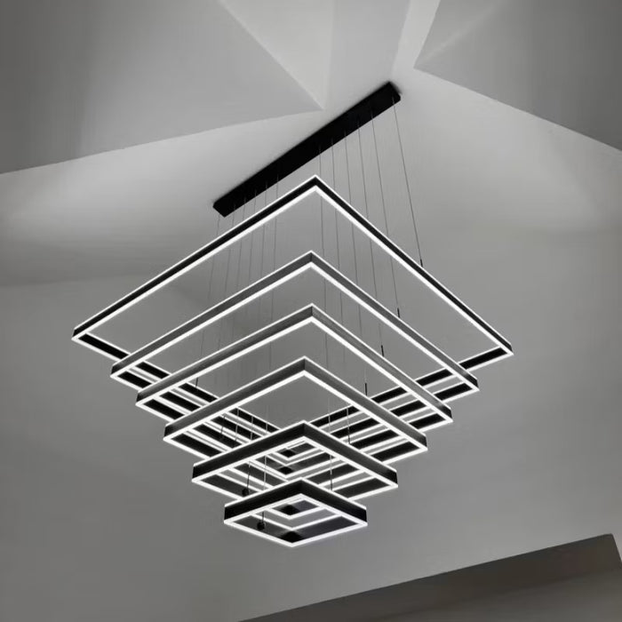 BAMDECOR A18882 Black Modern Minimalist Square Pendant Light Adjustable LED Chandelier for Bar, Dining Room, Office