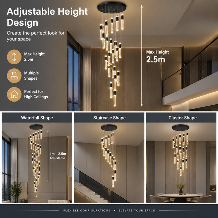 BAMDECOR LT01 Modern Bar 18-Lights Crystal Modern Led Chandelier for Dining Room, Luxury Dimmable Enterway Led Pendant Lights Fixture (Black)
