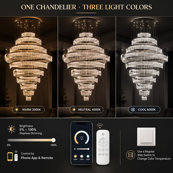 BAMDECOR C3627 Modern Crystal Chandelier Multi-Ring Hanging LED Light (Black-Ten Rings)