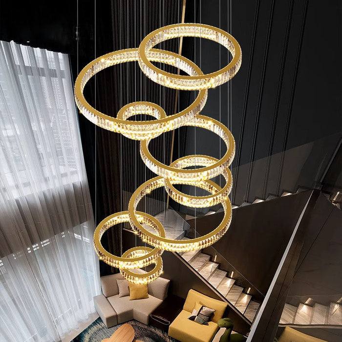 BAMDECOR C3341 Series Pharaoh RING Modern K9 Luxury Crystal LED Chandelier (Gold-5/6/7 and 8 Rings)