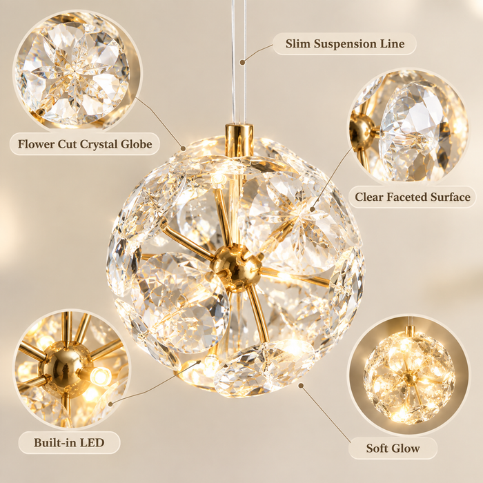 BAMDECOR C3619 15-Heads Crystal Globe Chandeliers High Ceiling Foyers Entrance Chandeliers Staircase Long Pendant Light (Gold)