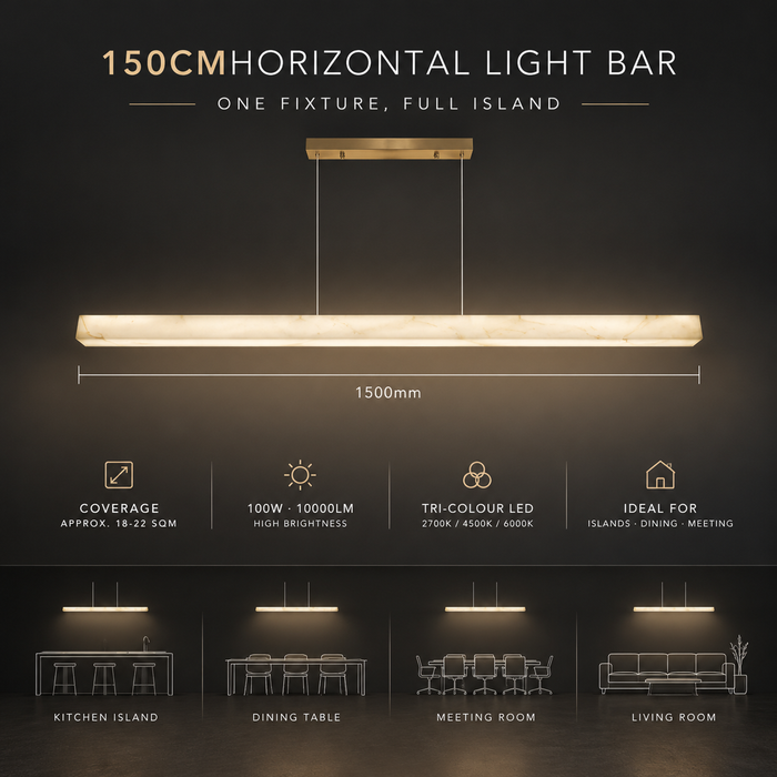 BAMDECOR YS0603 Alabaster Faux Marble Rectangle Pendant Light 150cm (Brass Gold)