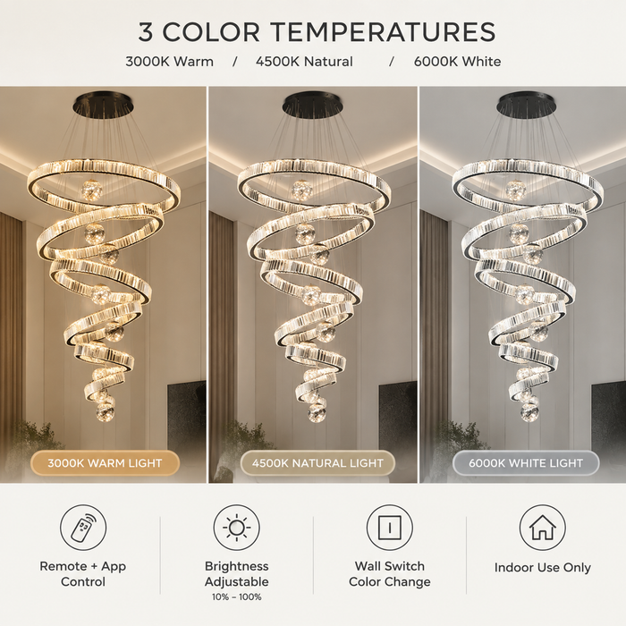 BAMDECOR C3335 Large Swirl Modern Crystal Ring Chandeliers Contemporary Round Chandelier Crystal Pendant Light(Black-Six Rings)