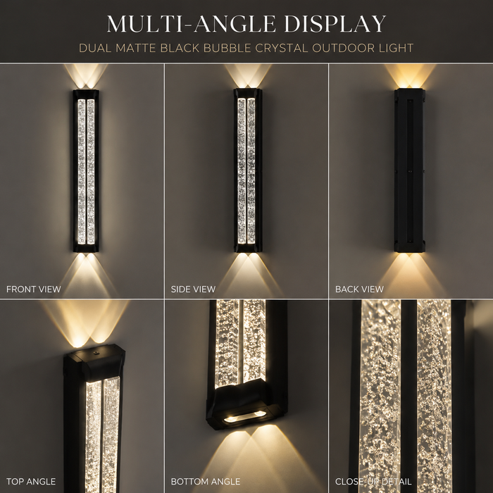 BAMDECOR WL2601  Dual Matte Black Bubble Crystal IP66 Outdoor Contemporary Exterior Light
