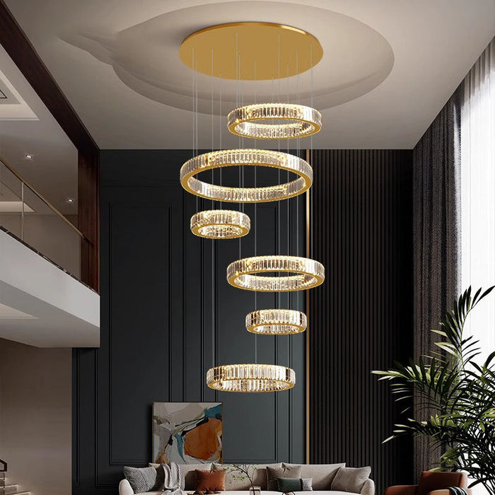 BAMDECOR C3341 Series Pharaoh RING Modern K9 Luxury Crystal LED Chandelier (Gold-5/6/7 and 8 Rings)