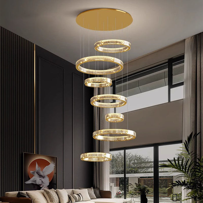 BAMDECOR C3341 Series Pharaoh RING Modern K9 Luxury Crystal LED Chandelier (Gold-5/6/7 and 8 Rings)