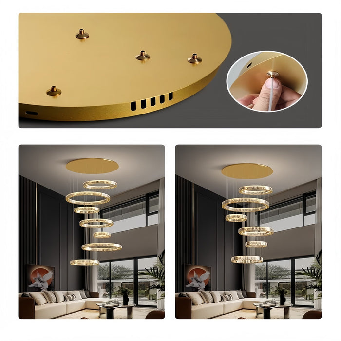 BAMDECOR C3341 Series Pharaoh RING Modern K9 Luxury Crystal LED Chandelier (Gold-5/6/7 and 8 Rings)