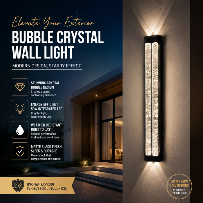 BAMDECOR WL2601  Dual Matte Black Bubble Crystal IP66 Outdoor Contemporary Exterior Light