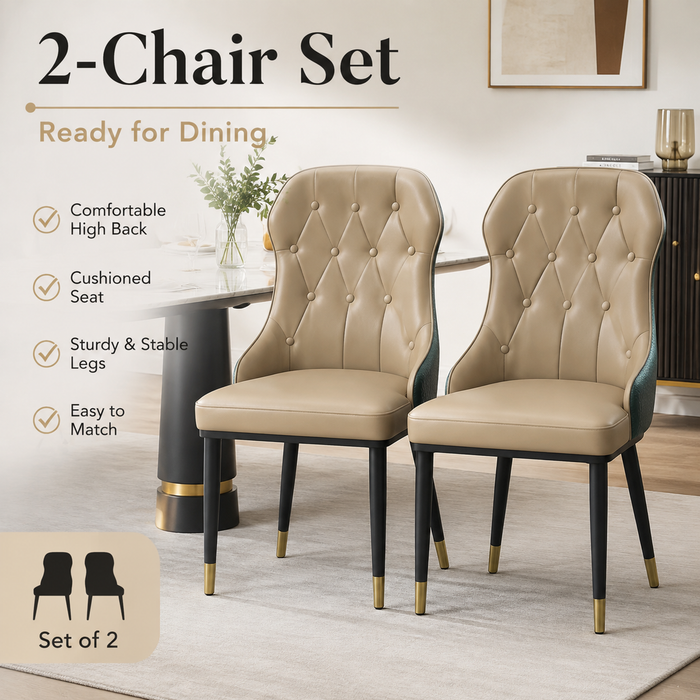 VELLUTO Mid Century Luxury Modern Dining Chair Faux Leather Set of 2 (Brown Duo Colour)