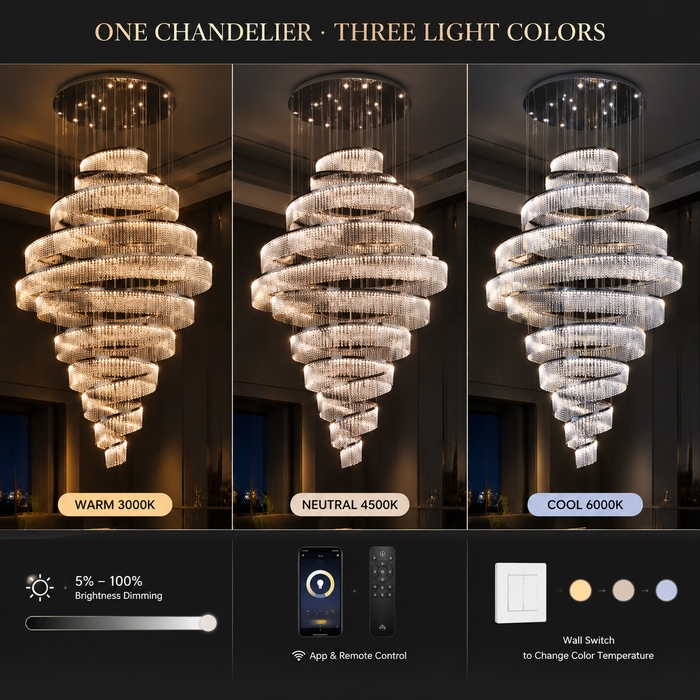 BAMDECOR C3627 Modern Crystal Chandelier Multi-Ring Hanging LED Light (Black-Ten Rings)