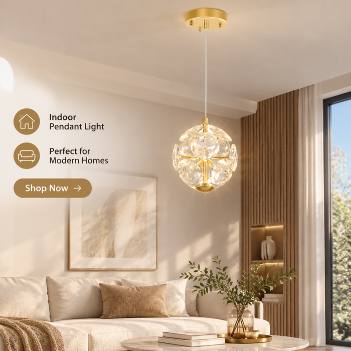 BAMDECOR C3619 Single Heads Crystal Globe Chandeliers High Ceiling Foyers Entrance Chandeliers Staircase Long Pendant Light (Gold)