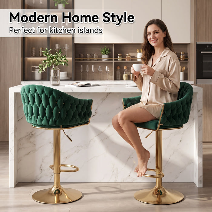 SERENITà GP1863 Modern Velvet Breakfast Bar Stools Swivel Barstools Adjustable Counter Stools with Backrest (Gold-Emerald Green)