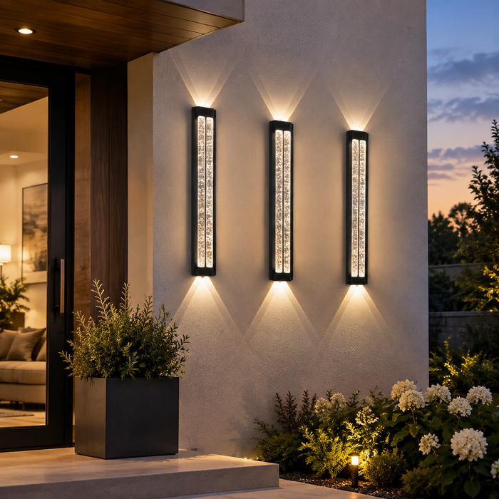 BAMDECOR WL2601  Dual Matte Black Bubble Crystal IP66 Outdoor Contemporary Exterior Light