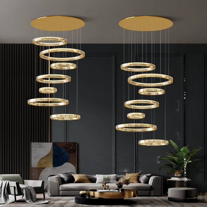 BAMDECOR C3341 Series Pharaoh RING Modern K9 Luxury Crystal LED Chandelier (Gold-5/6/7 and 8 Rings)