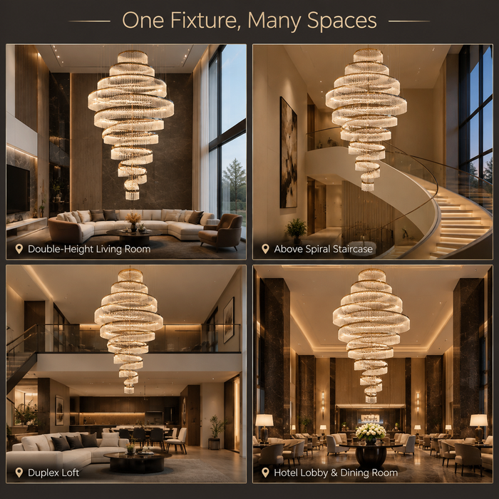 BAMDECOR C3627 Modern Crystal Chandelier Multi-Ring Hanging LED Light (Gold-Ten Rings)