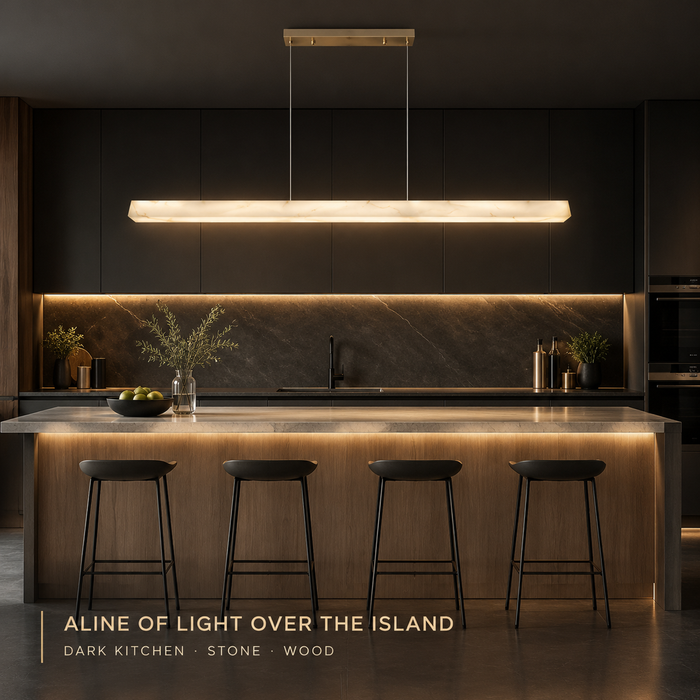BAMDECOR YS0603 Alabaster Faux Marble Rectangle Pendant Light 150cm (Brass Gold)