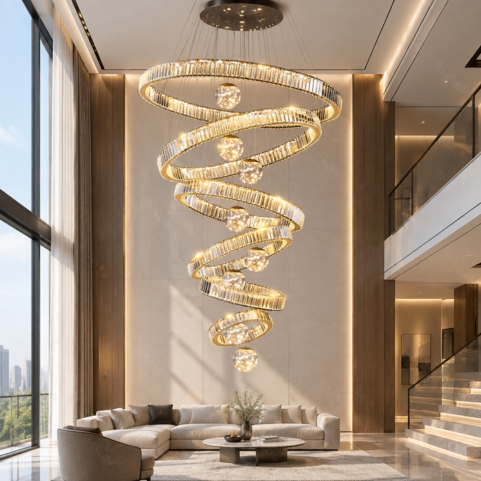 BAMDECOR C3335 Large Swirl Modern Crystal Ring Chandeliers Contemporary Round Chandelier Crystal Pendant Light(Black-Six Rings)