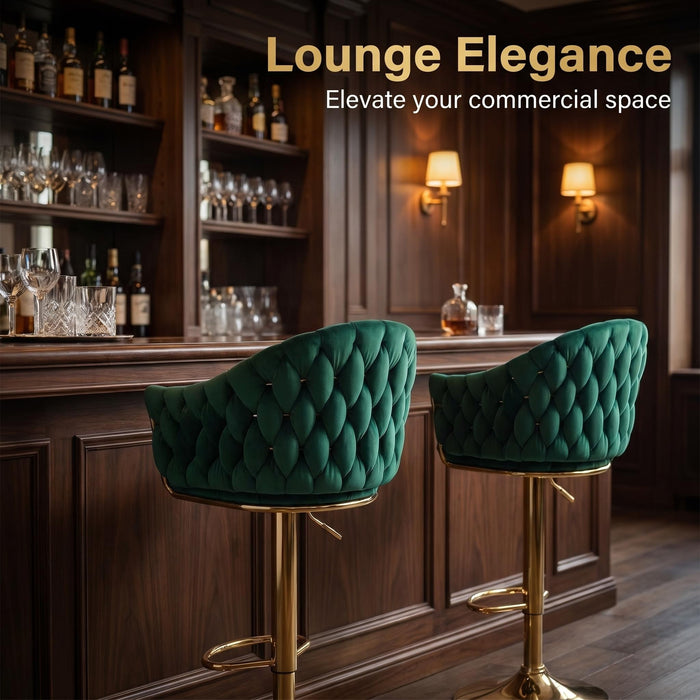 SERENITà GP1863 Modern Velvet Breakfast Bar Stools Swivel Barstools Adjustable Counter Stools with Backrest (Gold-Emerald Green)