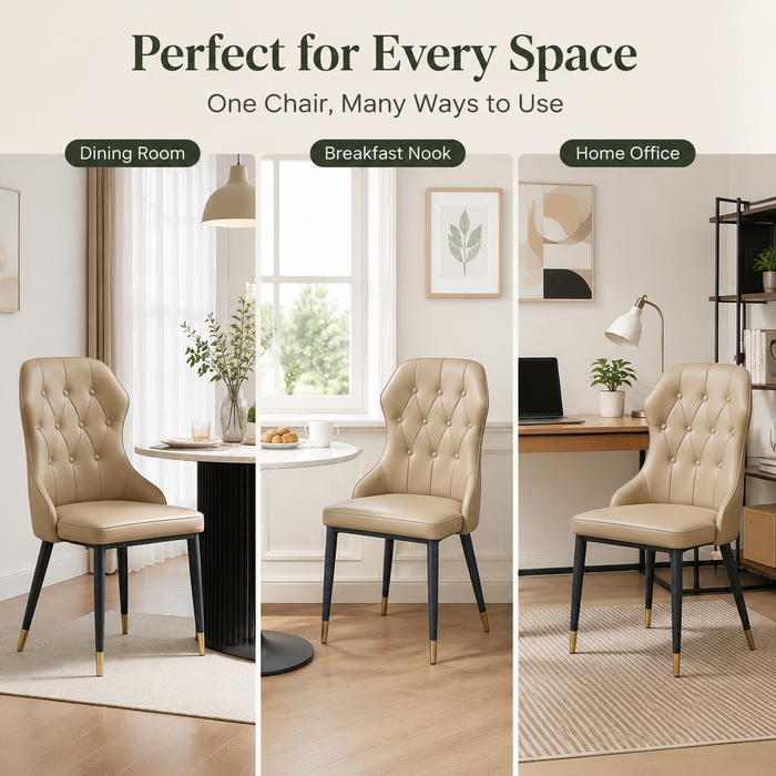 VELLUTO Mid Century Luxury Modern Dining Chair Faux Leather Set of 2 (Brown Duo Colour)