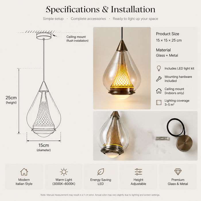 BAMDECOR XD016 Italian Minimalist Elevating Glass Pendant Lights (Tan)