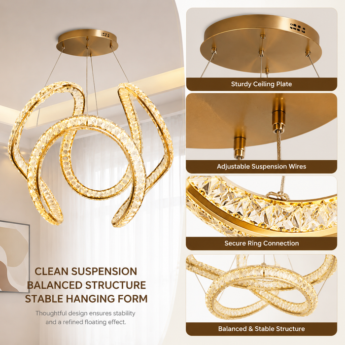 BAMDECOR C3602 60cm Modern Pendant Light Chic Circular LED Chandelier (Brass Gold)