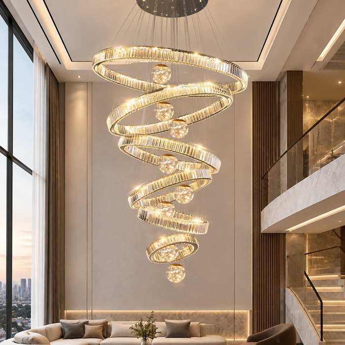 BAMDECOR C3335 Large Swirl Modern Crystal Ring Chandeliers Contemporary Round Chandelier Crystal Pendant Light(Black-Six Rings)