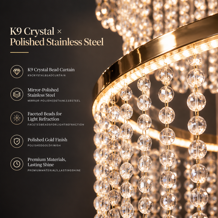 BAMDECOR C3627 Modern Crystal Chandelier Multi-Ring Hanging LED Light (Gold-Ten Rings)