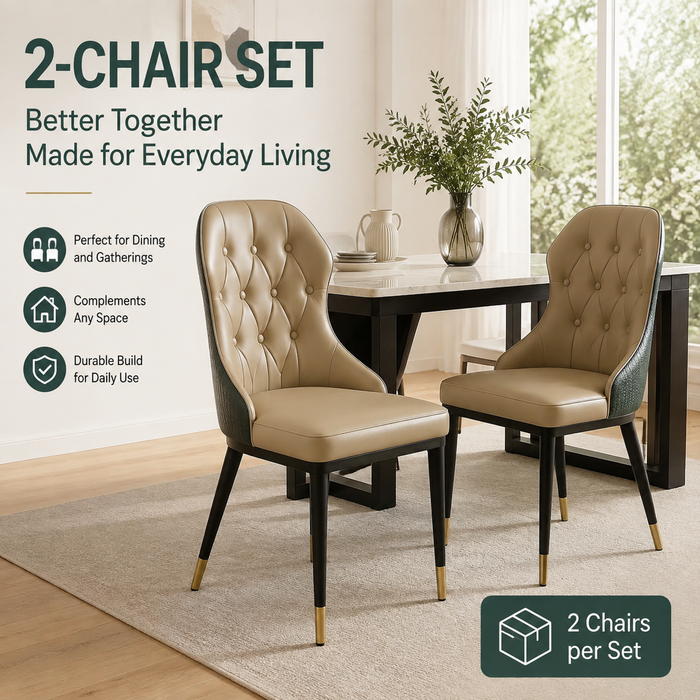VELLUTO Mid Century Luxury Modern Dining Chair Faux Leather Set of 2 (Brown Duo Colour)