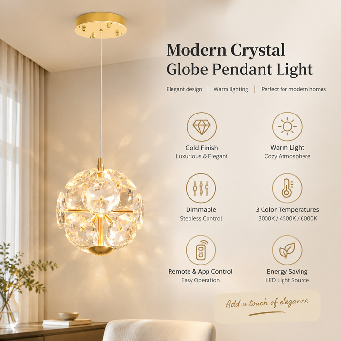 BAMDECOR C3619 Single Heads Crystal Globe Chandeliers High Ceiling Foyers Entrance Chandeliers Staircase Long Pendant Light (Gold)