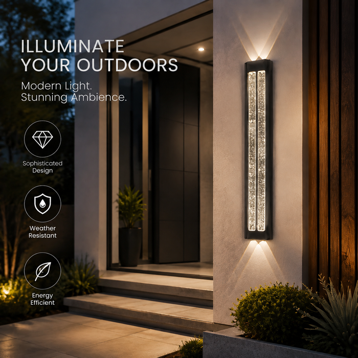 BAMDECOR WL2601  Dual Matte Black Bubble Crystal IP66 Outdoor Contemporary Exterior Light
