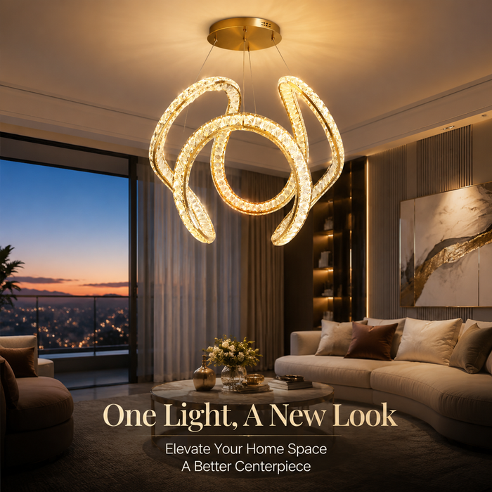 BAMDECOR C3602 60cm Modern Pendant Light Chic Circular LED Chandelier (Brass Gold)