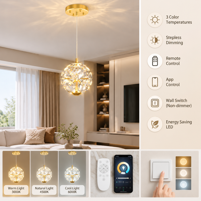 BAMDECOR C3619 Single Heads Crystal Globe Chandeliers High Ceiling Foyers Entrance Chandeliers Staircase Long Pendant Light (Gold)