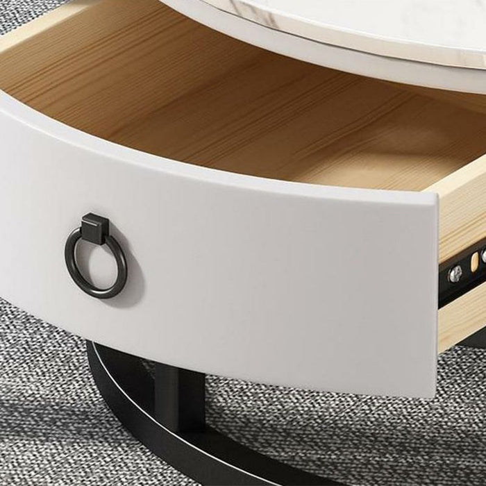 Snowy Mountain Faux Modern Marble Slate Nesting Coffee Table Set Leather Wrapped Wood Drawers (Gold/Black)