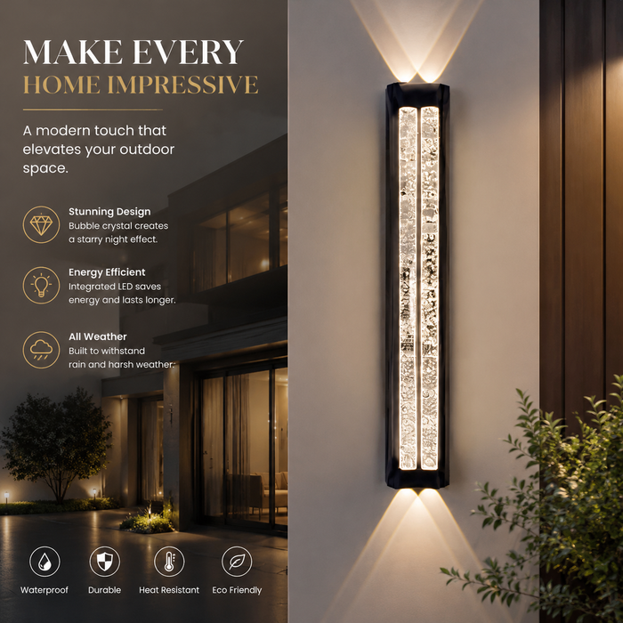 BAMDECOR WL2601  Dual Matte Black Bubble Crystal IP66 Outdoor Contemporary Exterior Light