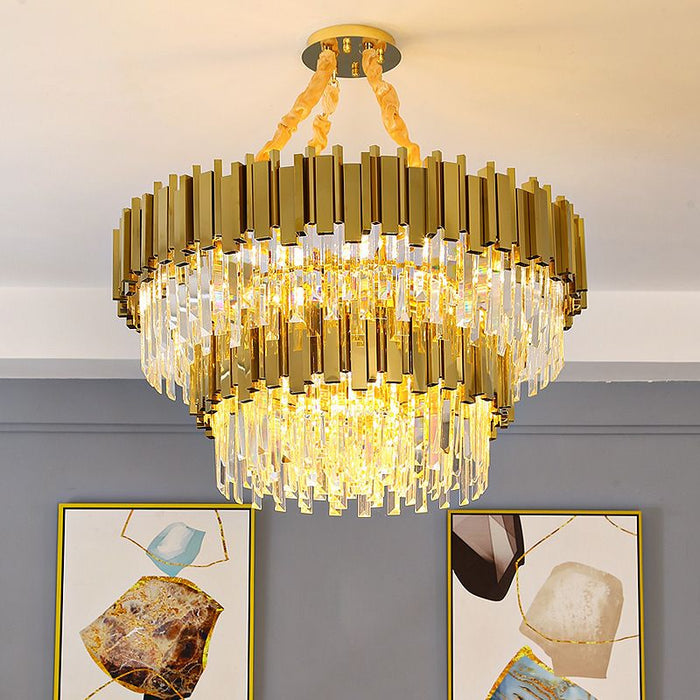 BAMDECOR C3356/2 Grande Two Layer Round Crystal Chandelier (Gold-75cm)