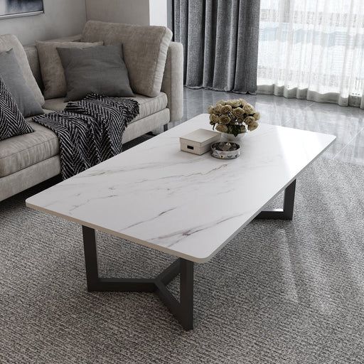 120x60cm Minimalist Slate Coffee Table Marble Tea Table Living Room Rectangle Cocktail Side Table Solid Metal Legs - Amazingooh Wholesale